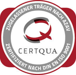 Certqua-Siegel: zugelassener Träger nach AZAV, zertifiziert nach DIN EN ISO 9001